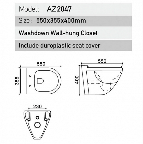 Унитаз Azario Trend AZ-2047 подвесной безободковый с микролифтом фото 3