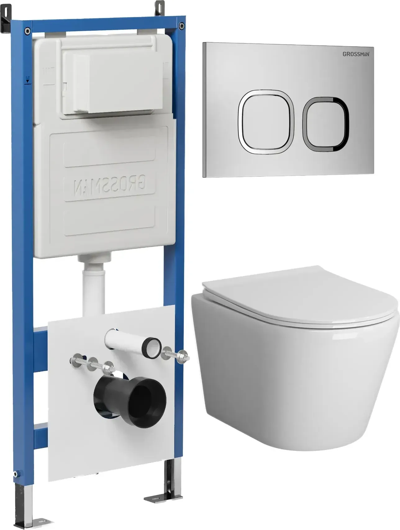 Унитаз Grossman Fly 97.4478BMS.02.110 с инсталляцией и хром матовой кнопкой смыва