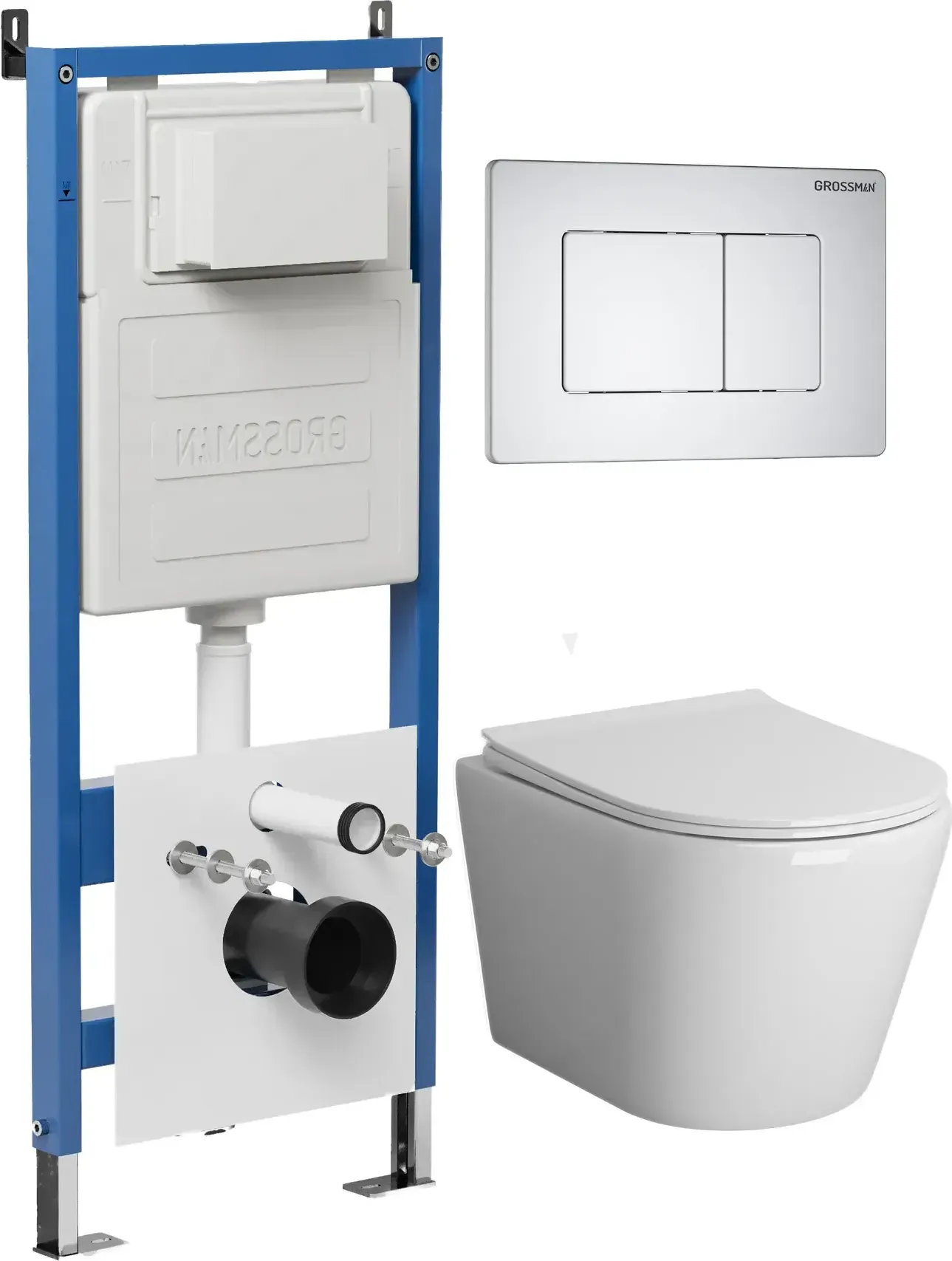 Унитаз Grossman Торнадо 97.4478SQ.04.01M с инсталляцией и белой матовой кнопкой смыва