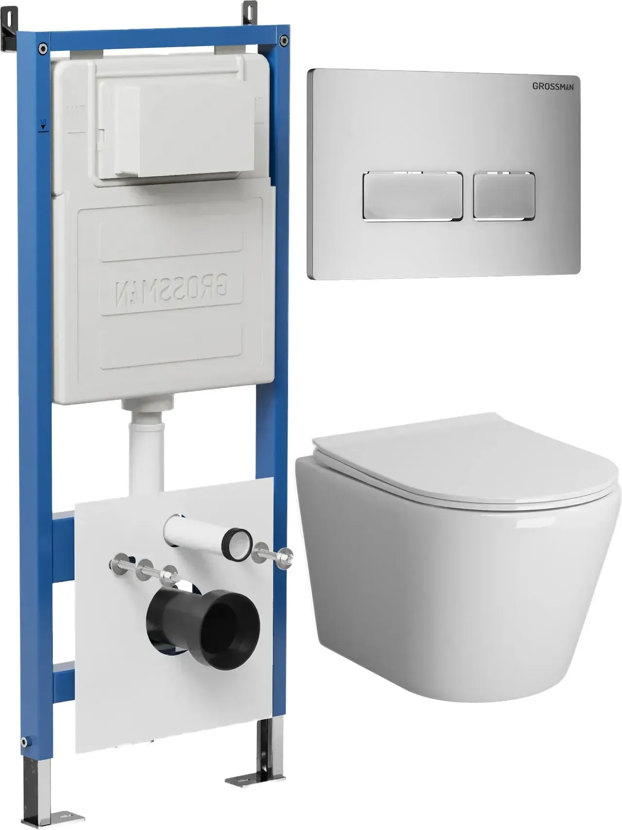 Унитаз Grossman Fly 97.4478BMS.03.110 с инсталляцией и хром матовой кнопкой смыва