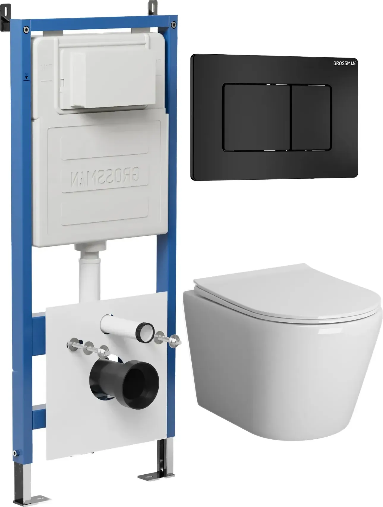 Унитаз Grossman Торнадо 97.4478SQ.04.21M с инсталляцией и чёрной матовой кнопкой смыва