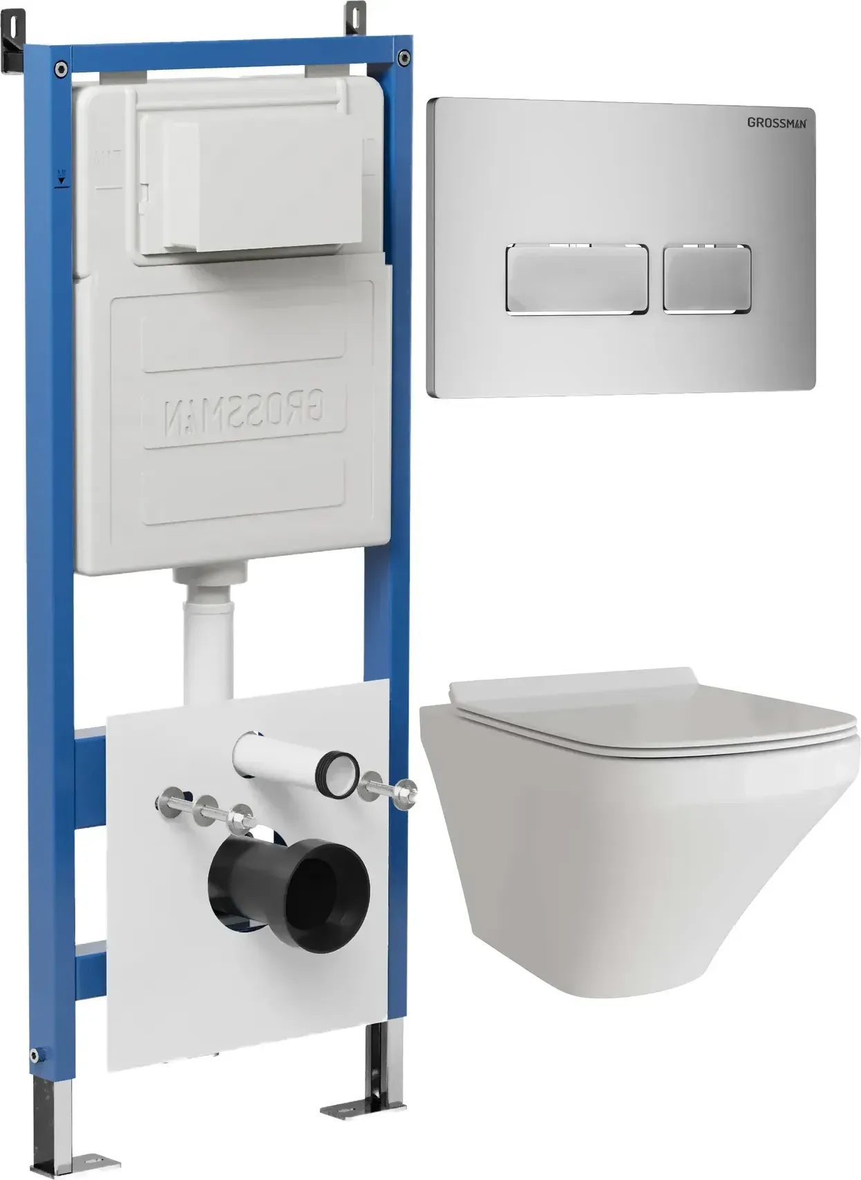 Унитаз Grossman 97.4440S.03.110 с инсталляцией и хром матовой кнопкой смыва