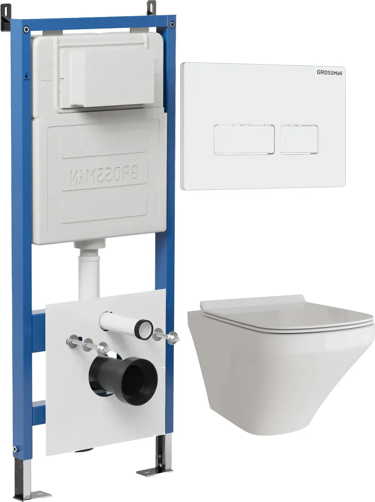 Унитаз Grossman 97.4440S.03.000 с инсталляцией и белой глянцевой кнопкой смыва