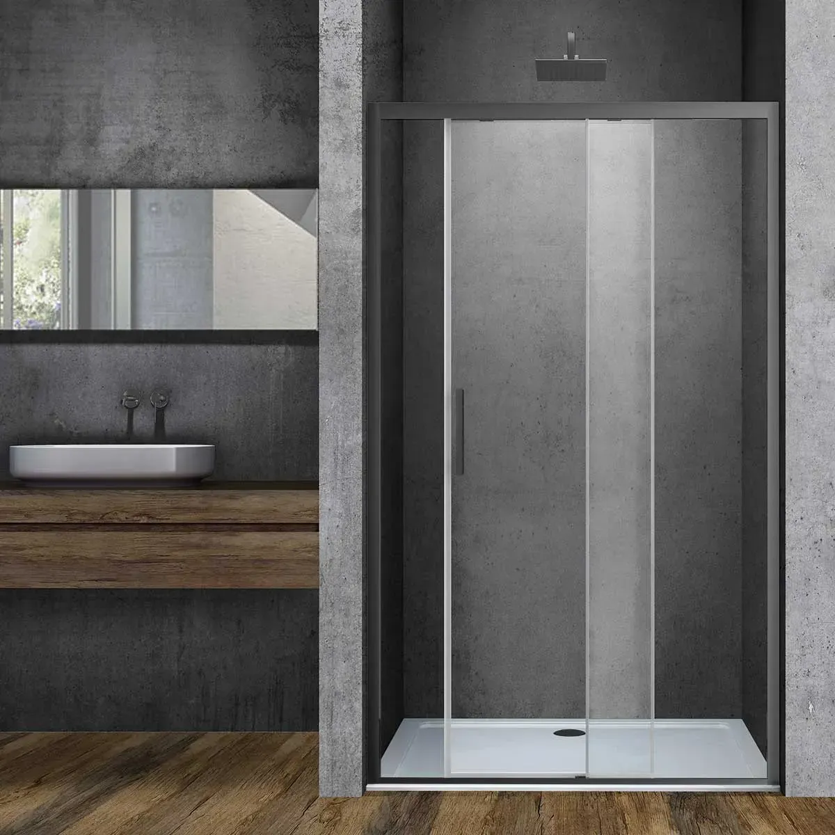 Душевая дверь Vincea Soft 150x195 VDS-3SO150CLGM профиль вороненая сталь стекло прозрачное