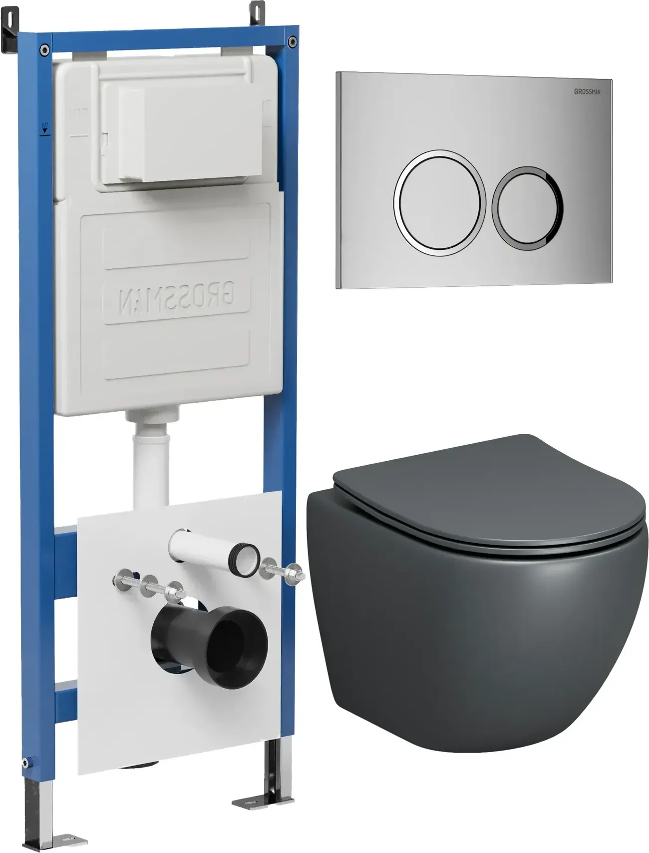 Унитаз Grossman Color 97.4455GMS.01.110 с инсталляцией и хром матовой кнопкой смыва