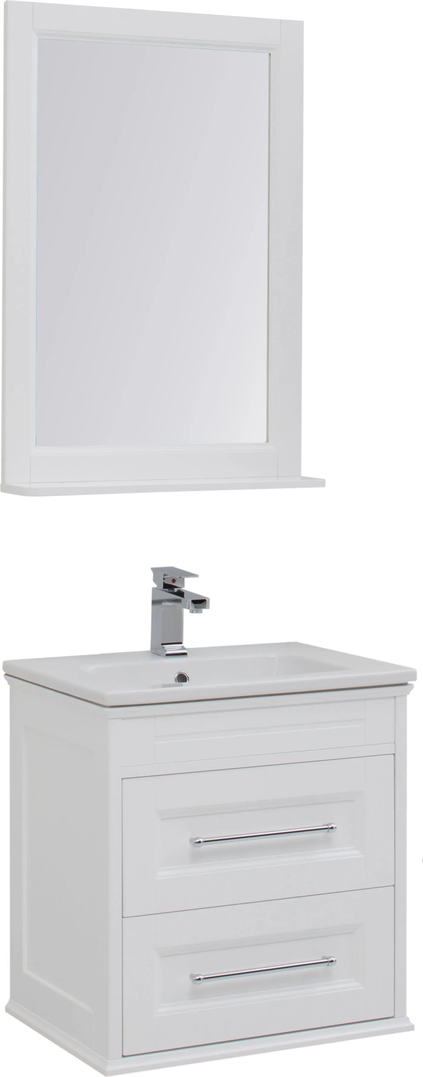 Мебель для ванной Aquanet Бостон М 60 подвесная или напольная белая матовая с раковиной из литьевого