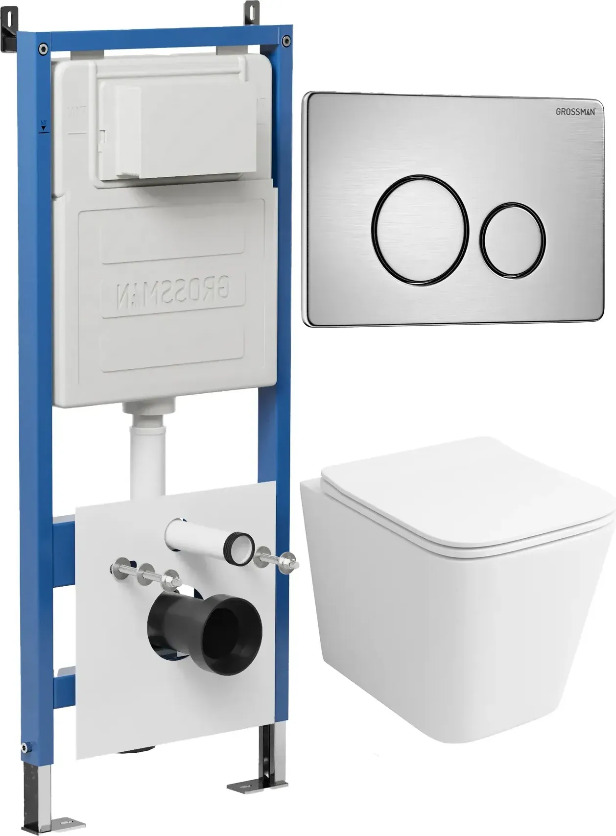 Унитаз Grossman Falcon 97.4441S.05.12M с инсталляцией и хром сатиновой кнопкой смыва