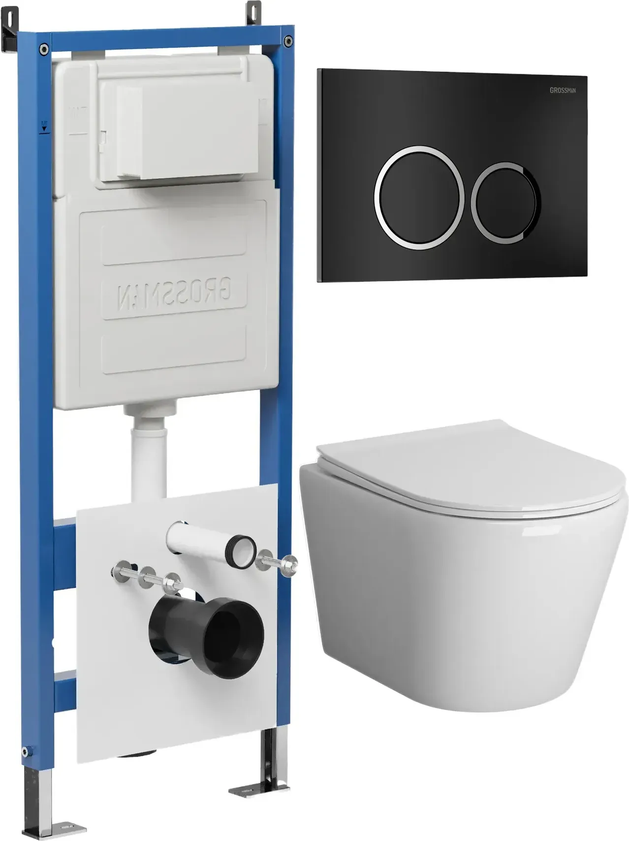 Унитаз Grossman Fly 97.4478BMS.01.210 с инсталляцией и черной матовой кнопкой смыва