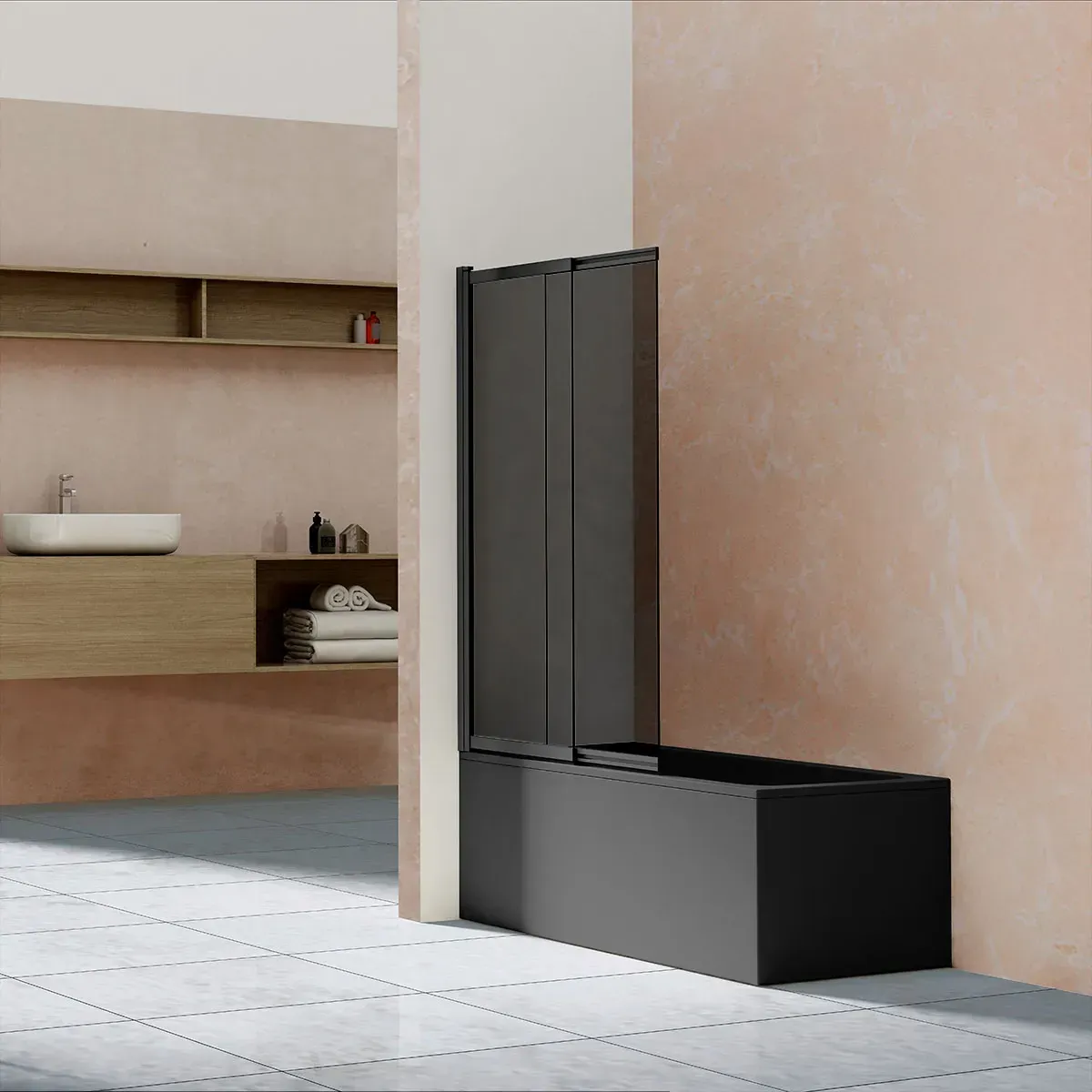Шторка для ванны Vincea VSB-1E 100x145 VSB-1E100CGB профиль черный стекло прозрачное