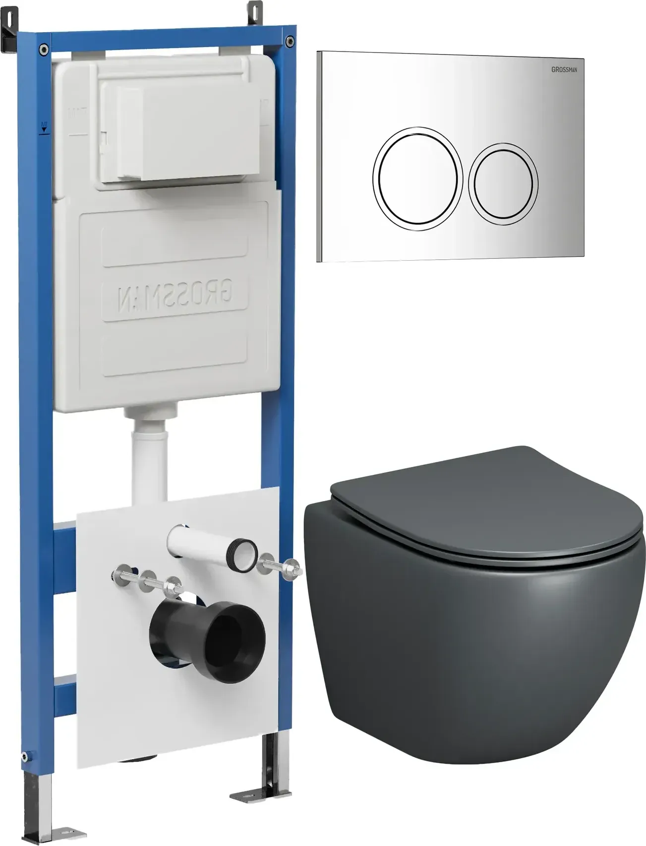 Унитаз Grossman Color 97.4455GMS.01.100 с инсталляцией и хром глянцевой кнопкой смыва