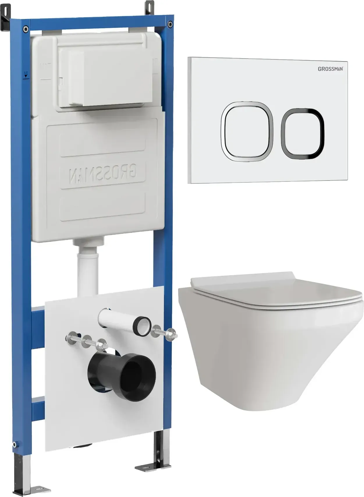 Унитаз Grossman 97.4440S.02.000 с инсталляцией и белой глянцевой кнопкой смыва