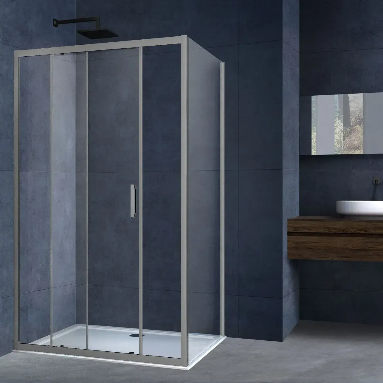Душевой уголок Vincea Zurich 258 140x195x80 VSR-3AL8014CLGM профиль вороненая сталь стекло прозрачное