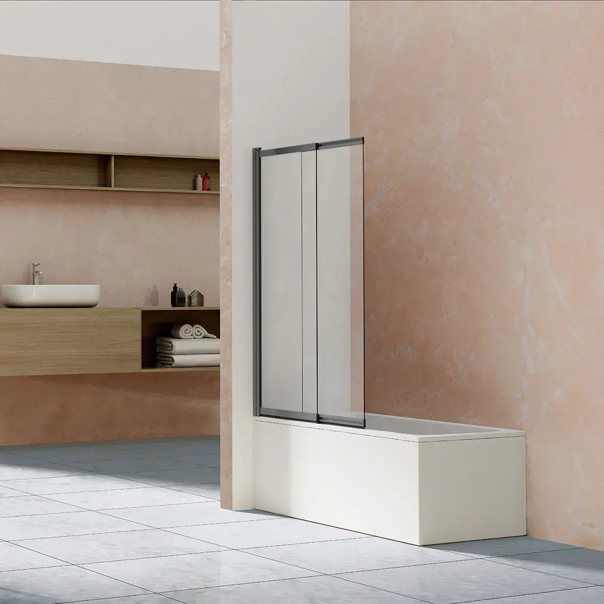 Шторка для ванны Vincea VSB-1E 100x145 VSB-1E100CLGM профиль вороненая сталь стекло прозрачное