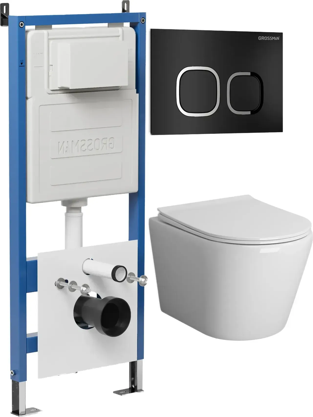 Унитаз Grossman Fly 97.4478BMS.02.210 с инсталляцией и черной матовой кнопкой смыва
