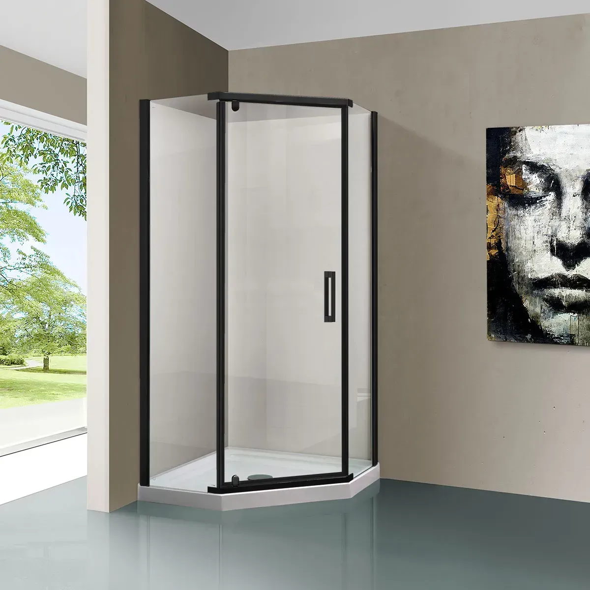 Душевой уголок Vincea Stresa 90x195x90 VSP-1S900CLB профиль черный стекло прозрачное