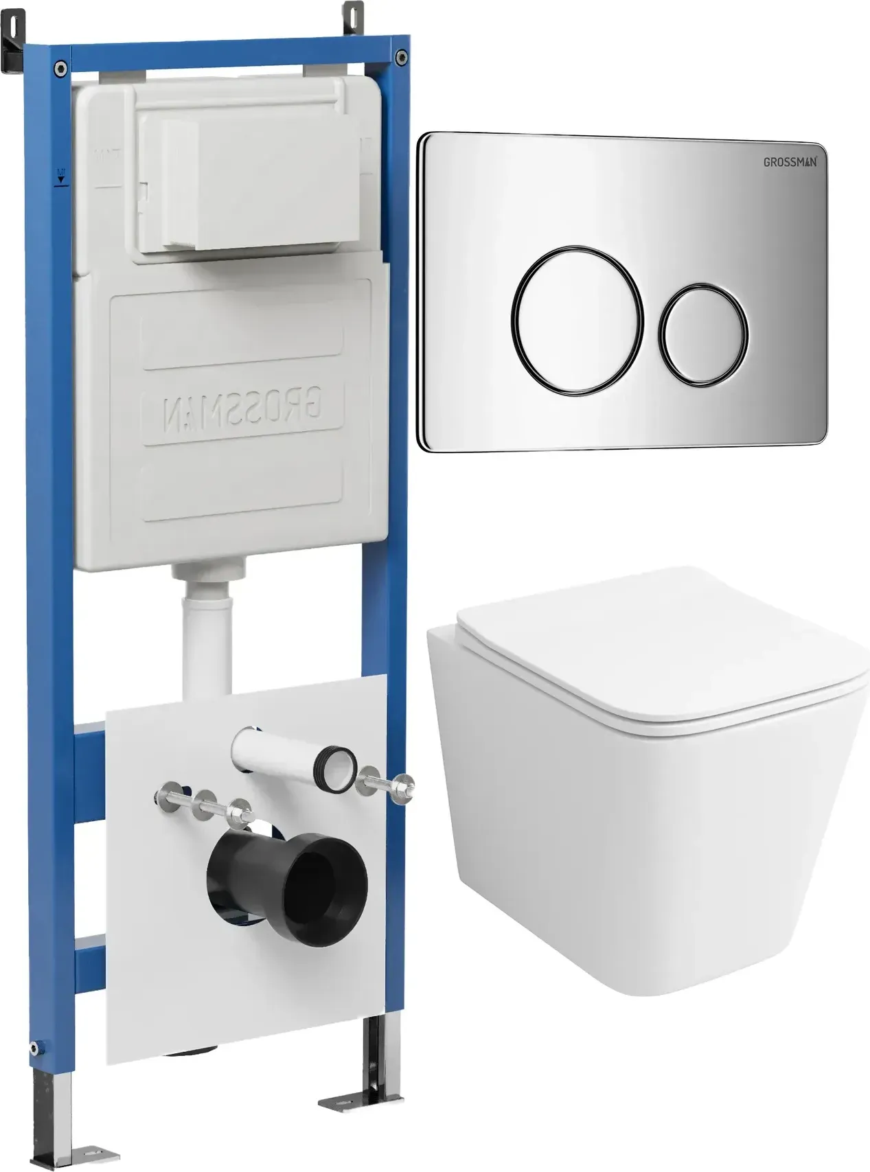 Унитаз Grossman Falcon 97.4441S.05.10M с инсталляцией и хром глянцевой кнопкой смыва