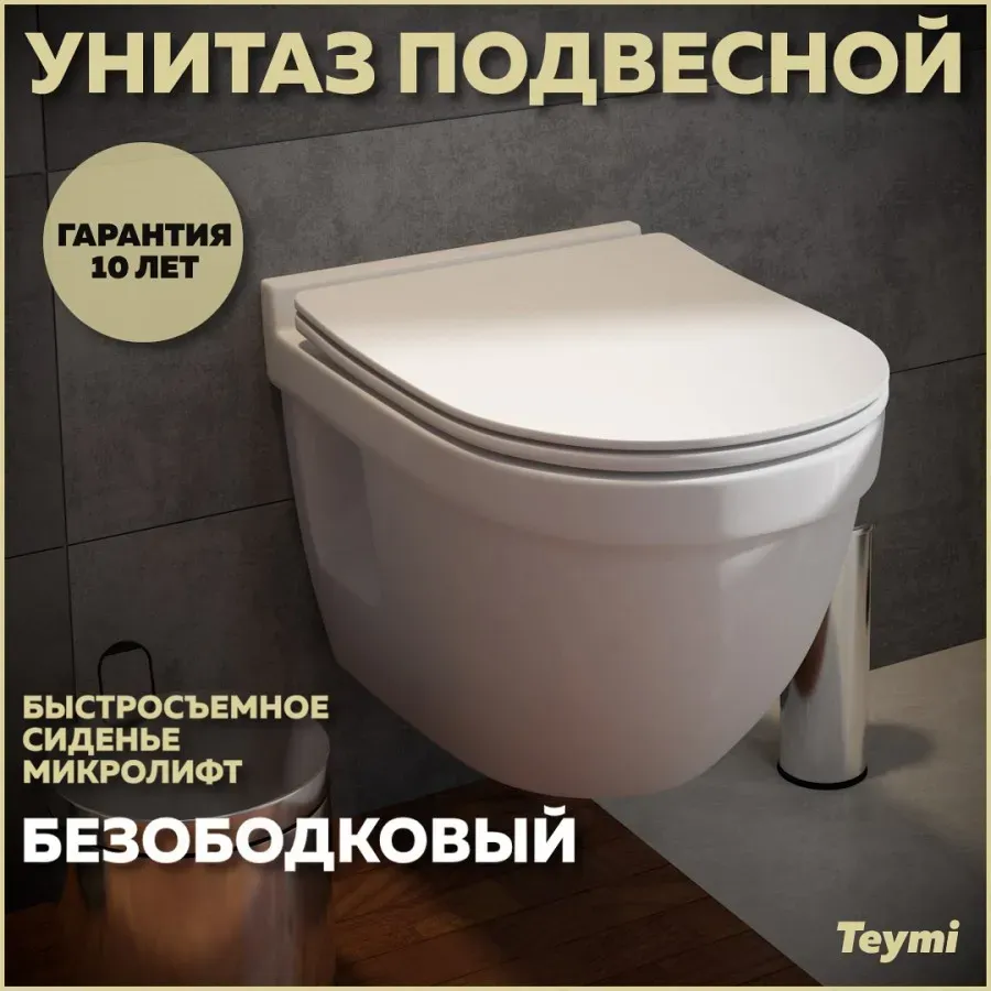 Унитаз подвесной Teymi Nancy Pro W00162 подвесной безободковый с микролифтом