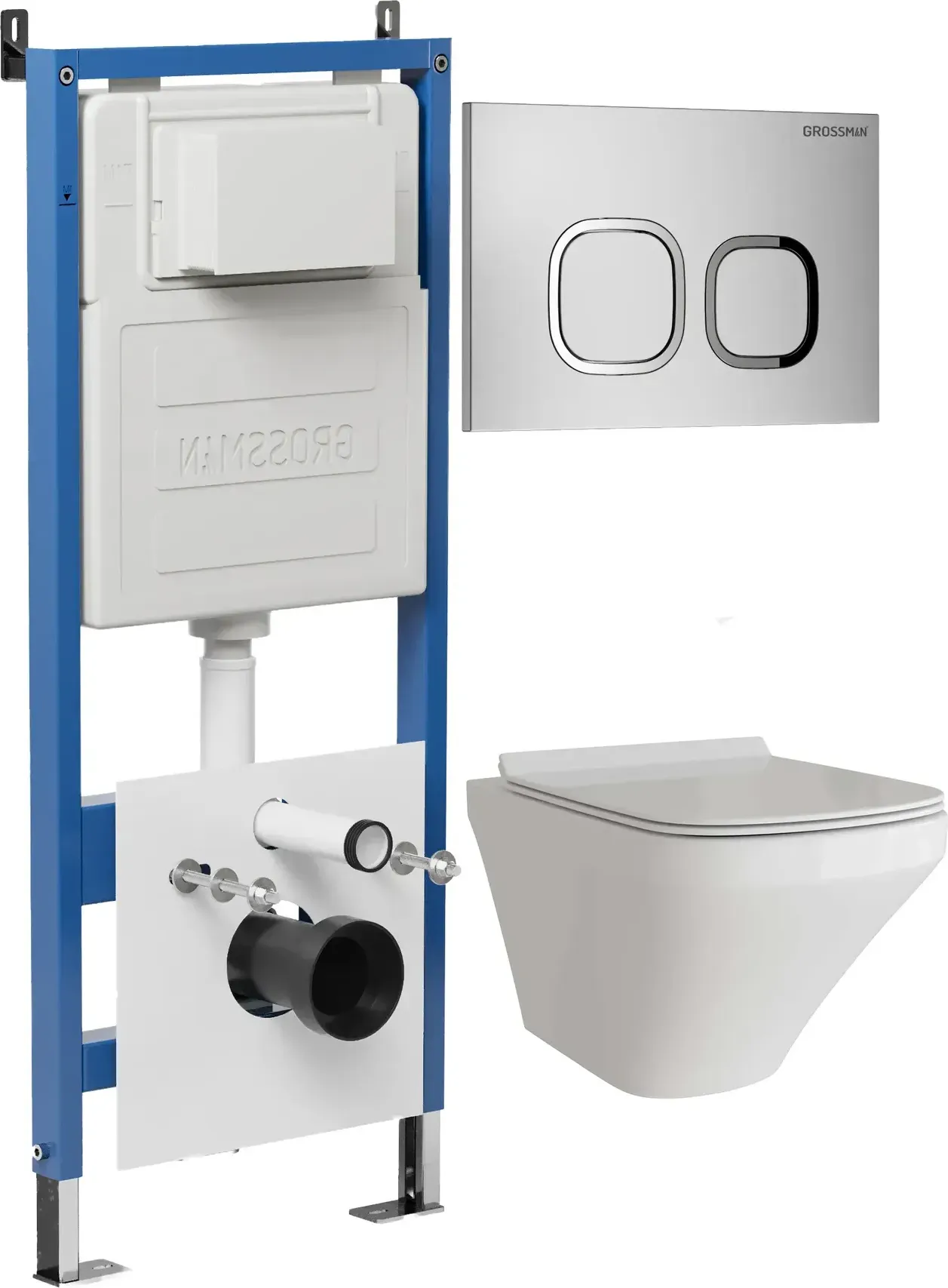 Унитаз Grossman 97.4440S.02.110 с инсталляцией и хром матовой кнопкой смыва