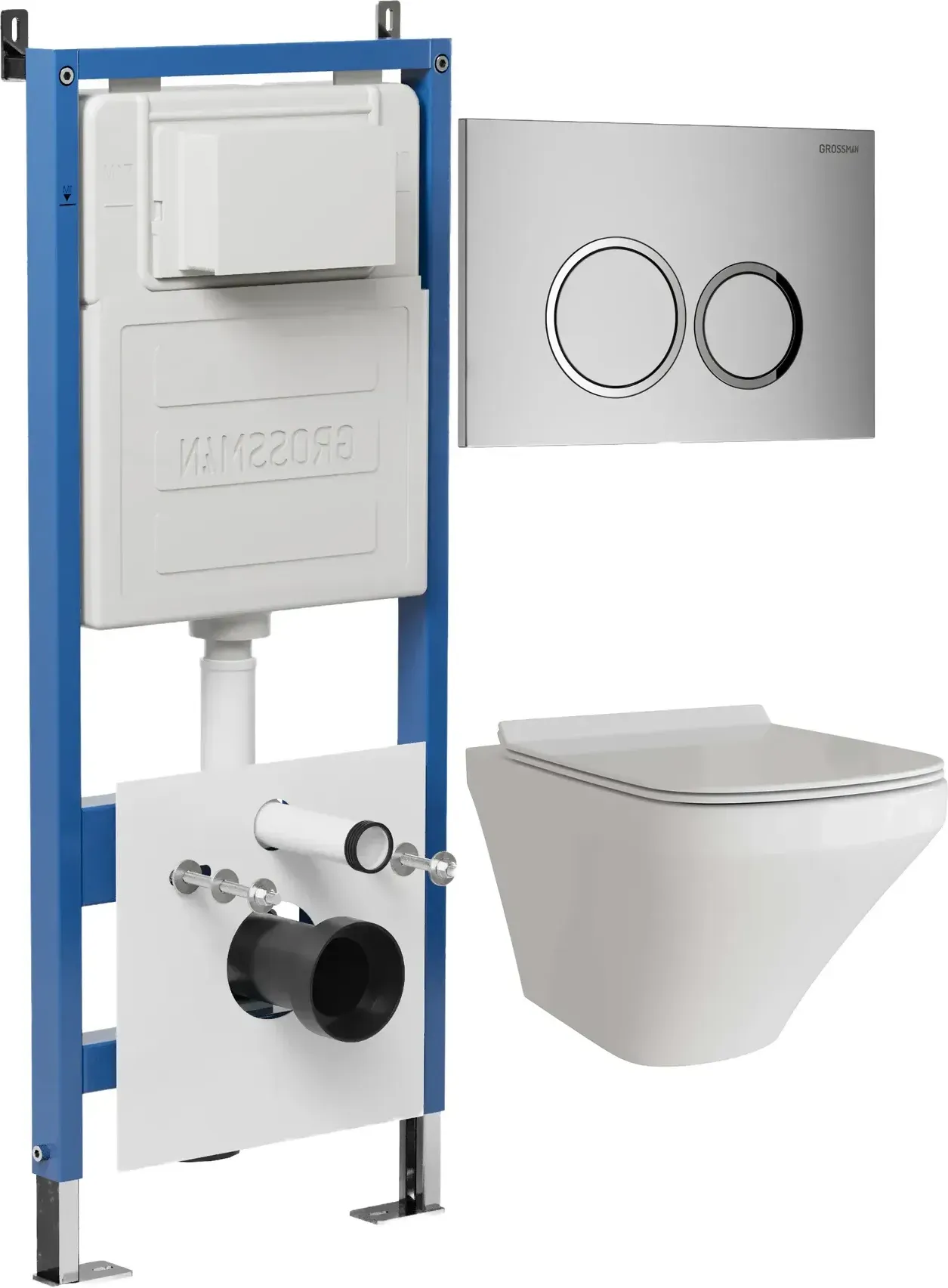 Унитаз Grossman 97.4440S.01.110 с инсталляцией и хром матовой кнопкой смыва