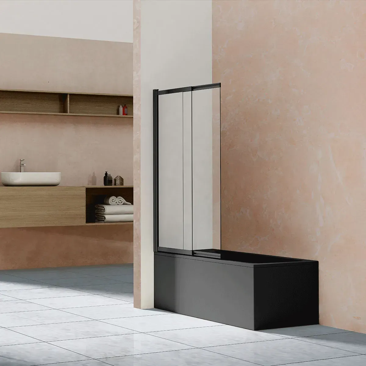 Шторка для ванны Vincea VSB-1E 100x145 VSB-1E100CLB профиль черный стекло прозрачное