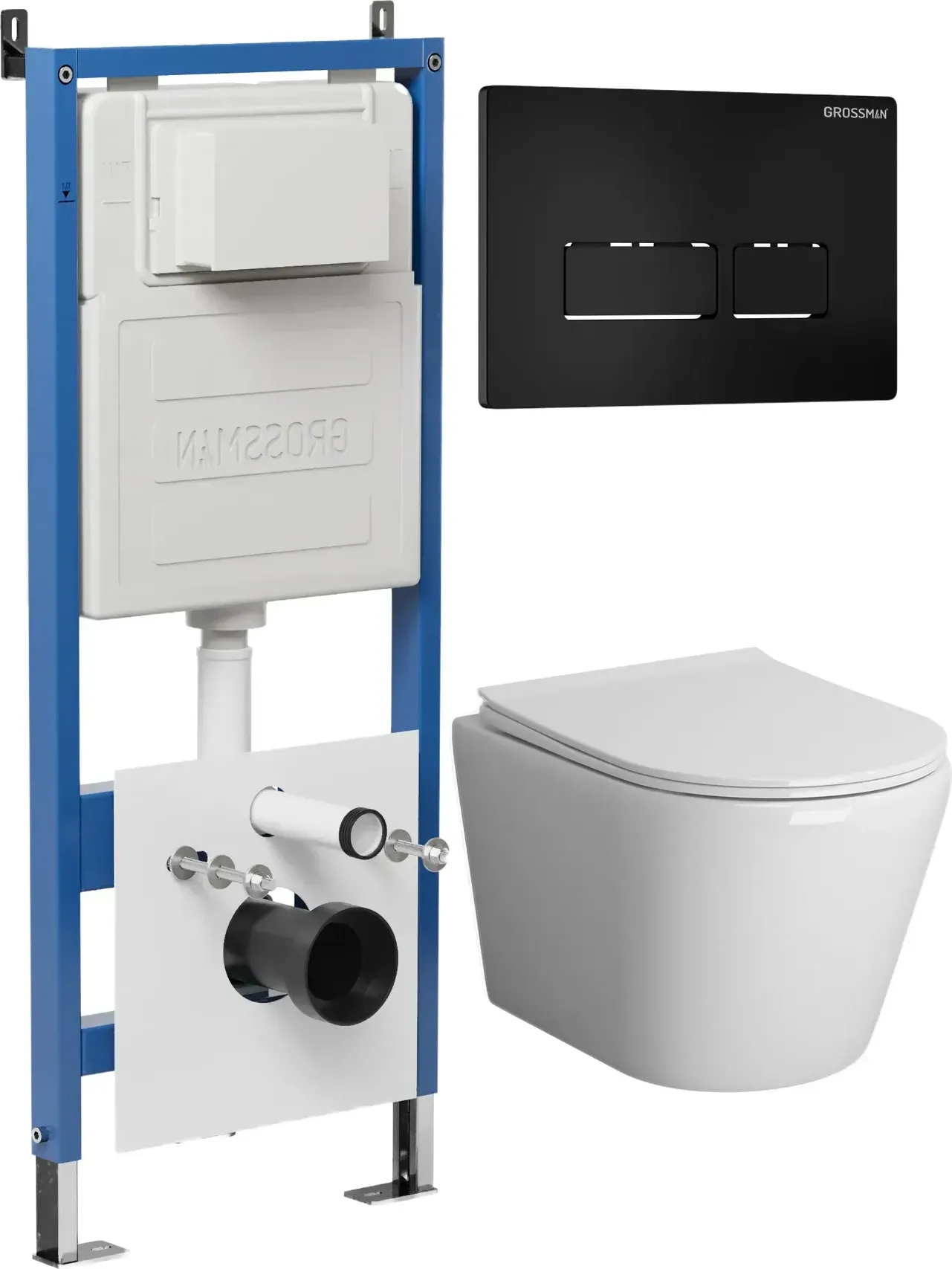 Унитаз Grossman Fly 97.4478BMS.03.210 с инсталляцией и черной матовой кнопкой смыва