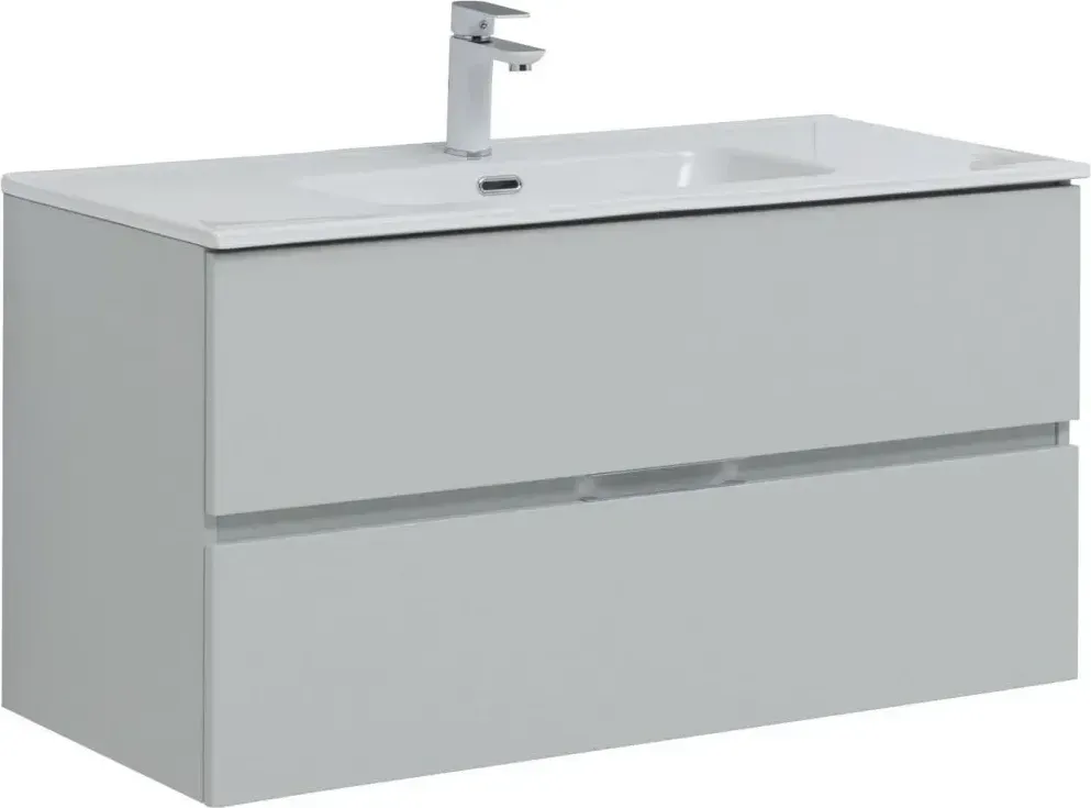 Тумба с раковиной Aquanet Алвита New 100 подвесная серая с 2-мя ящиками