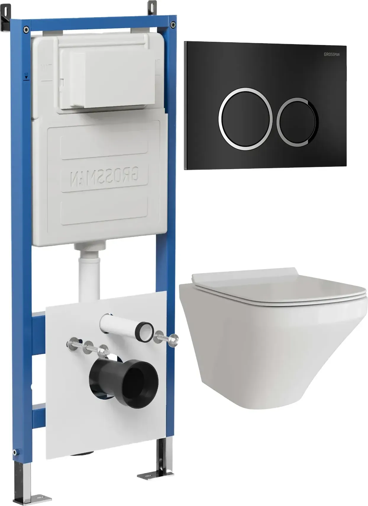 Унитаз Grossman 97.4440S.01.210 с инсталляцией и черной матовой кнопкой смыва