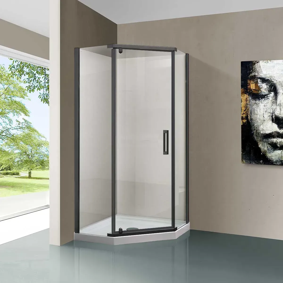 Душевой уголок Vincea Stresa 90x195x90 VSP-1S900CLGM профиль вороненая сталь стекло прозрачное