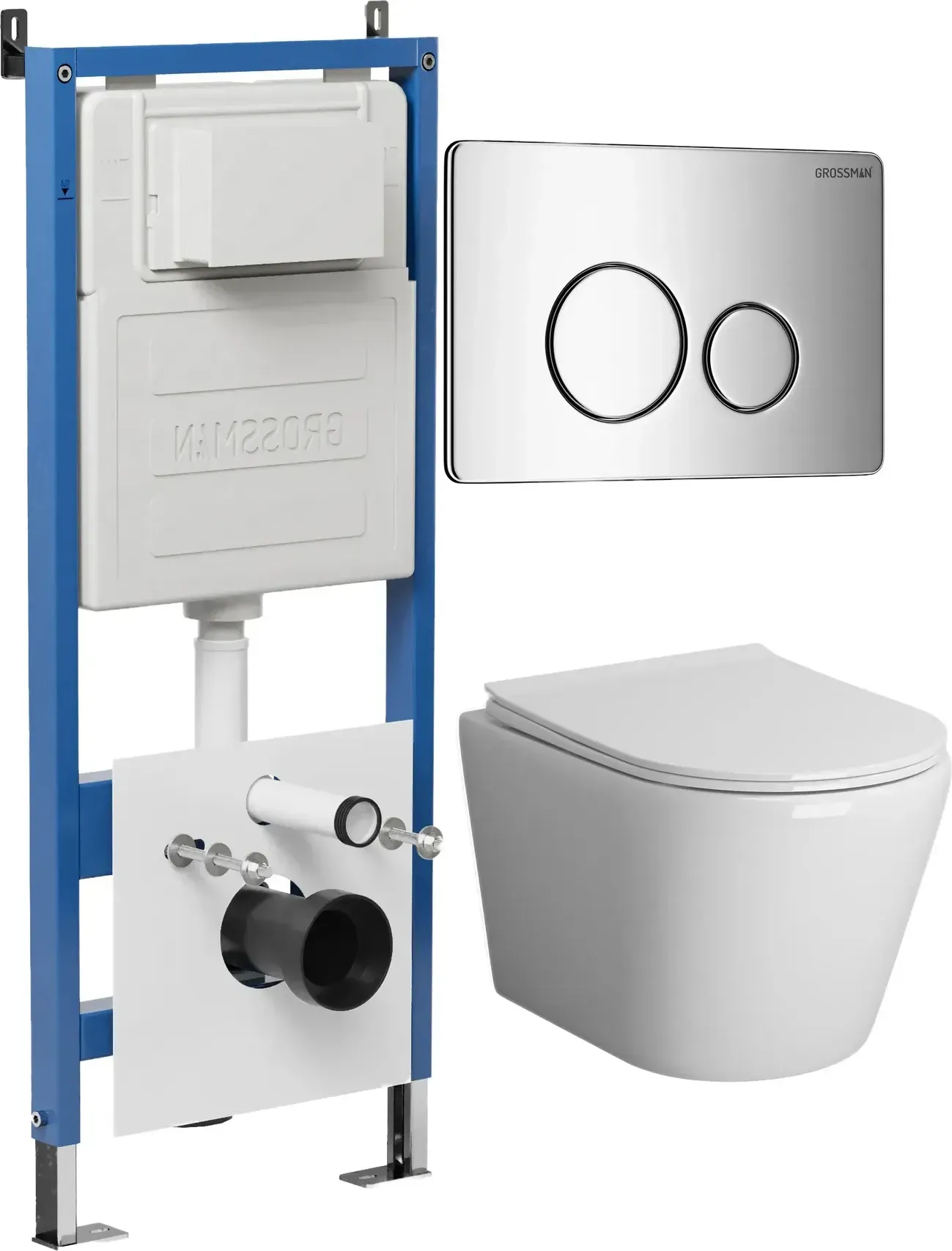 Унитаз Grossman Торнадо 97.4478SQ.05.10M с инсталляцией и хром глянцевой кнопкой смыва