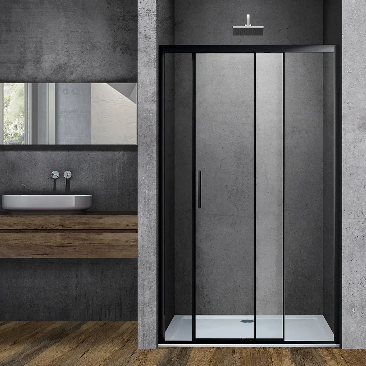 Душевая дверь Vincea Soft 140x195 VDS-3SO140CLB профиль черный стекло прозрачное