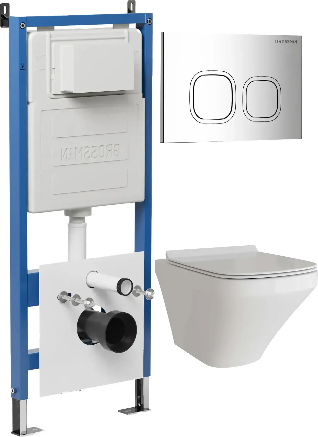 Унитаз Grossman 97.4440S.02.100 с инсталляцией и хром глянцевой кнопкой смыва