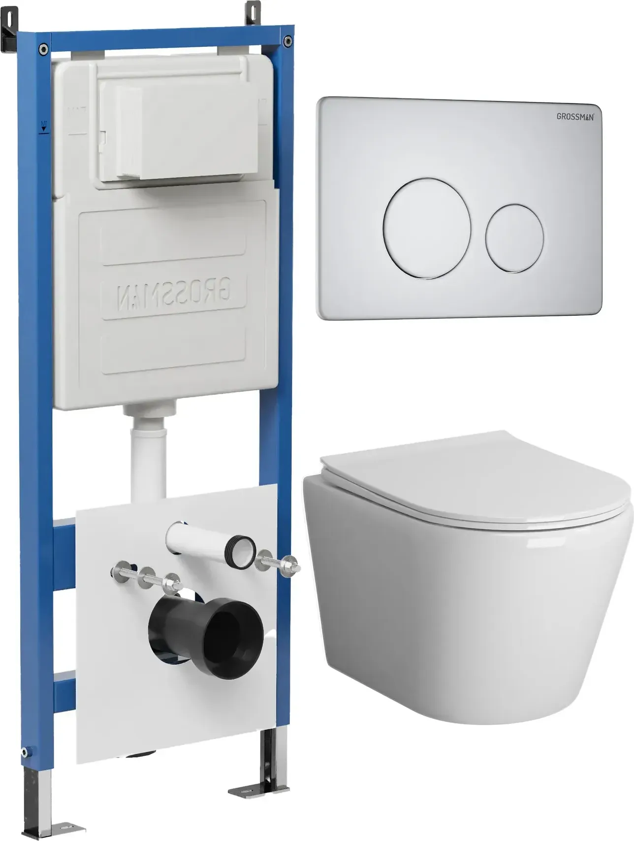 Унитаз Grossman Торнадо 97.4478SQ.05.01M с инсталляцией и белой матовой кнопкой смыва