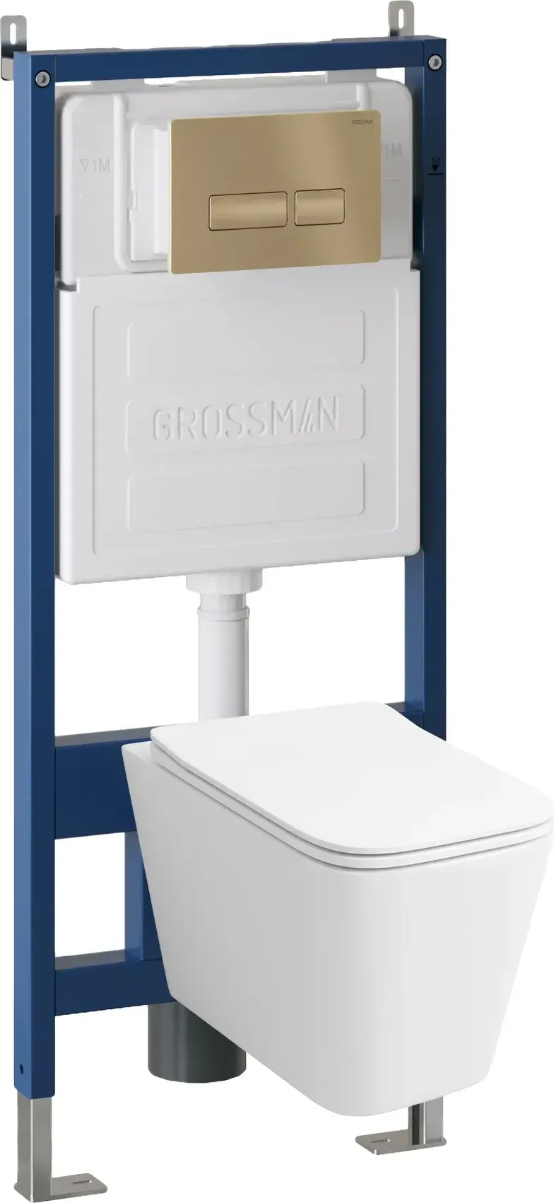 Унитаз Grossman Fly 97.4478BMS.03.310 с инсталляцией и золото матовой кнопкой смыва