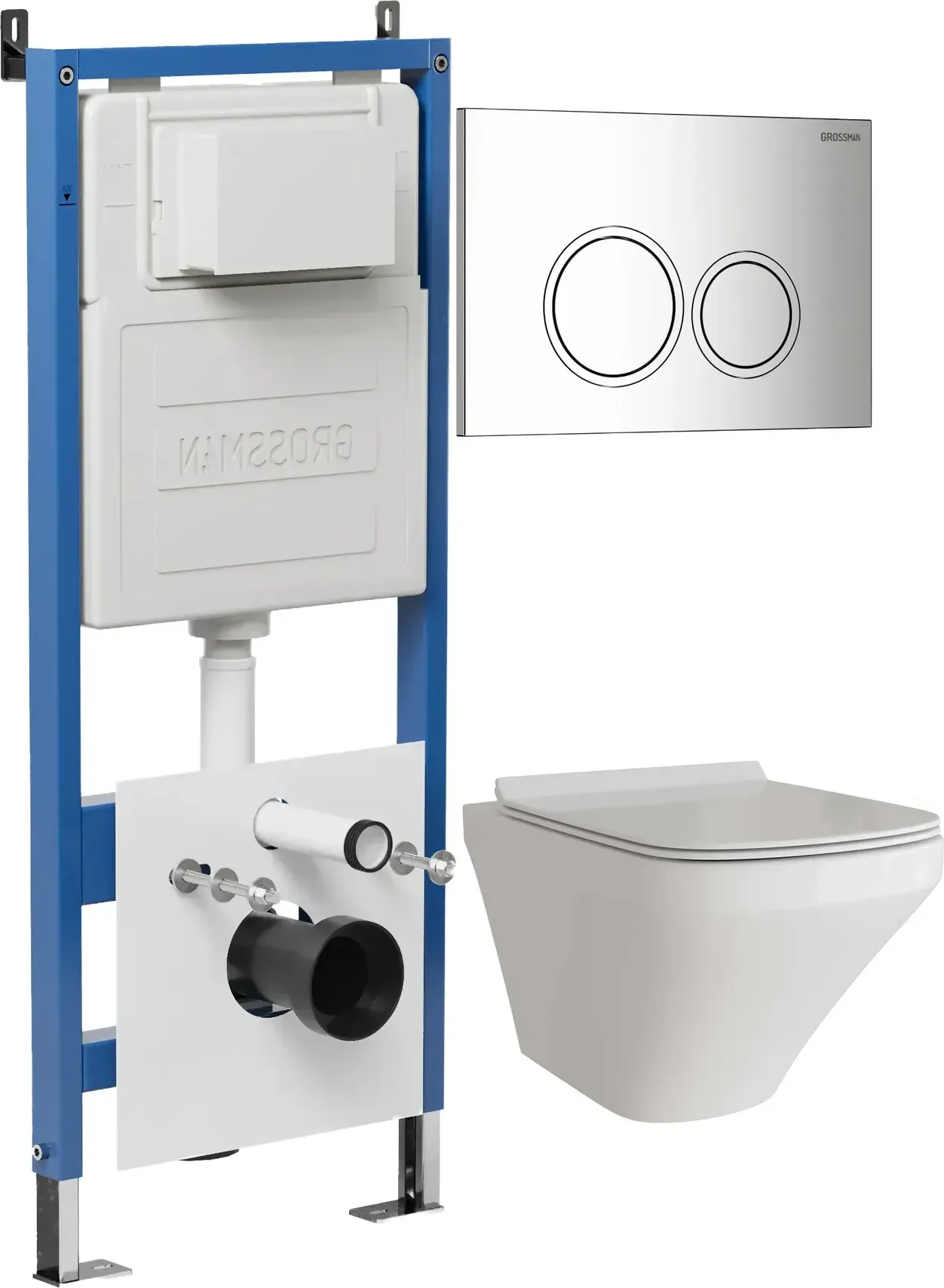 Унитаз Grossman 97.4440S.01.100 с инсталляцией и хром глянцевой кнопкой смыва