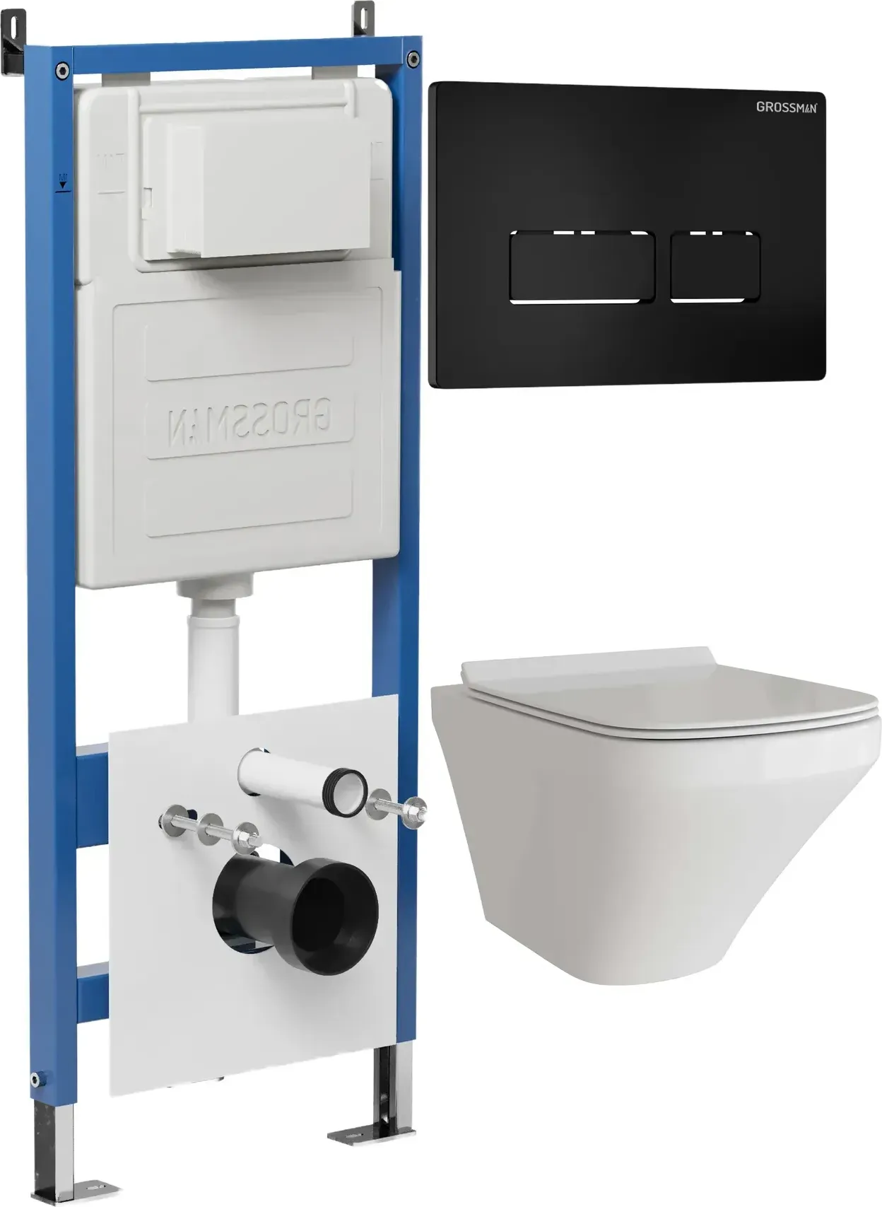 Унитаз Grossman 97.4440S.03.210 с инсталляцией и черной матовой кнопкой смыва