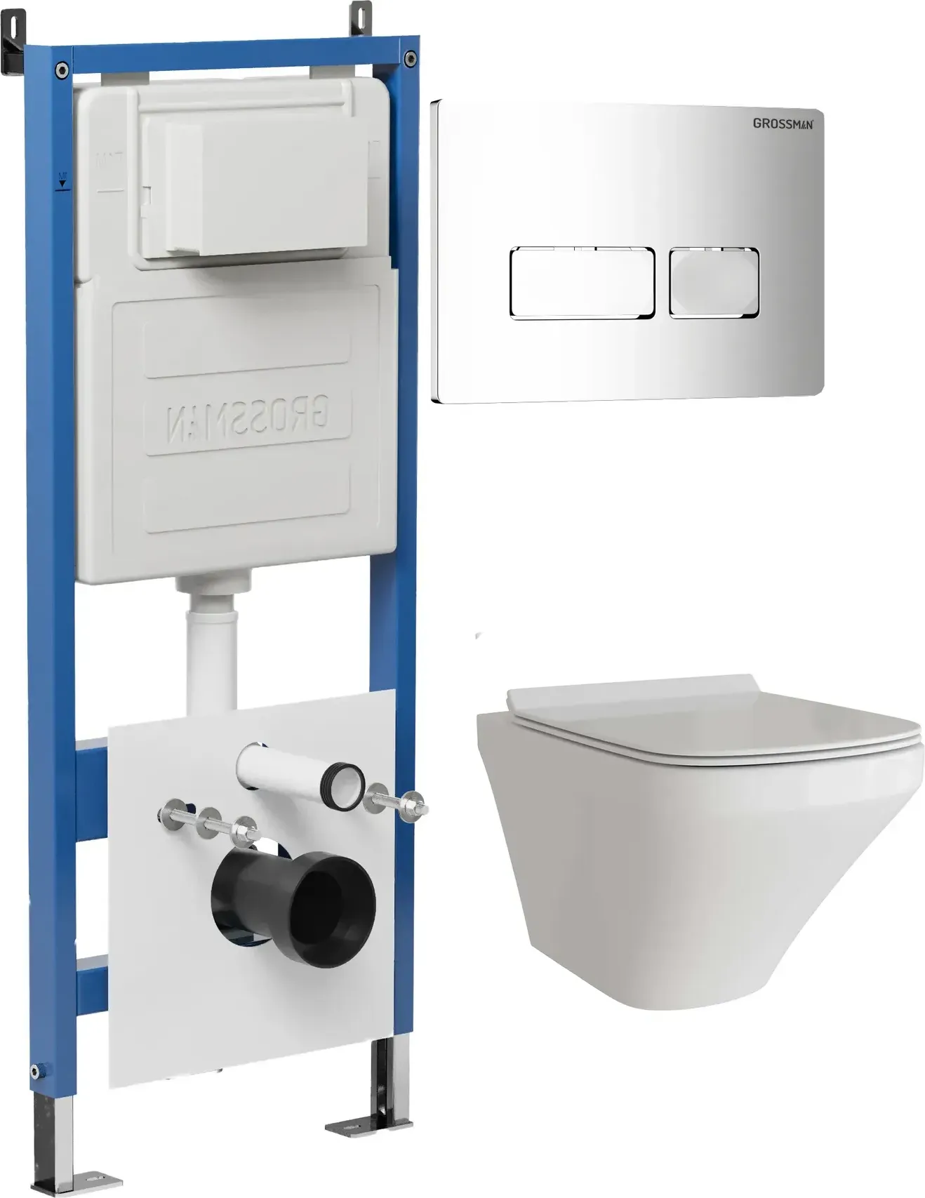 Унитаз Grossman 97.4440S.03.100 с инсталляцией и хром глянцевой кнопкой смыва