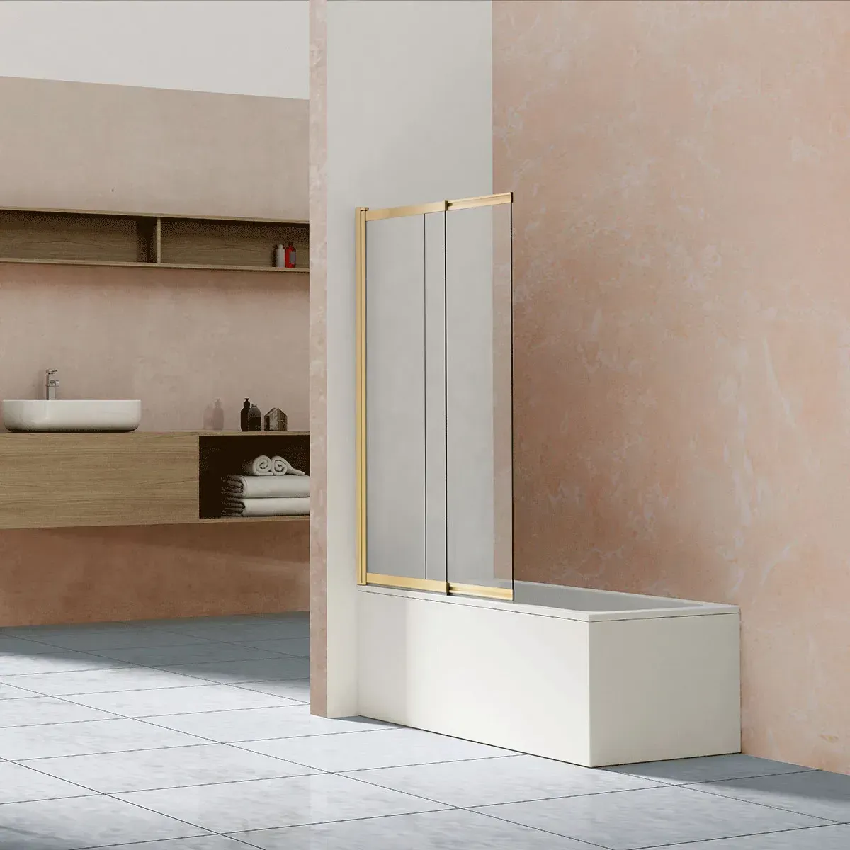 Шторка для ванны Vincea VSB-1E 100x145 VSB-1E100CLG профиль золотистый стекло прозрачное