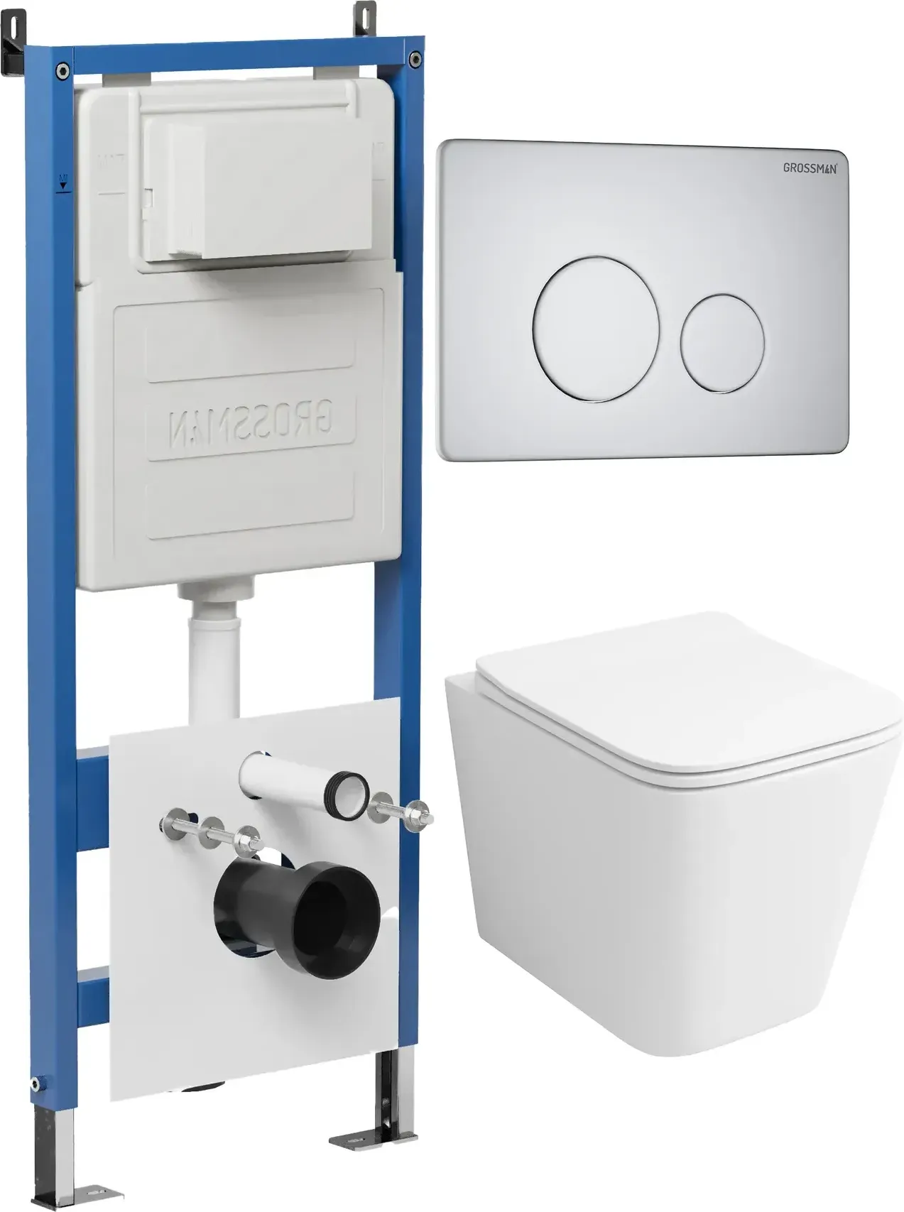 Унитаз Grossman Falcon 97.4441S.05.01M с инсталляцией и белой матовой кнопкой смыва