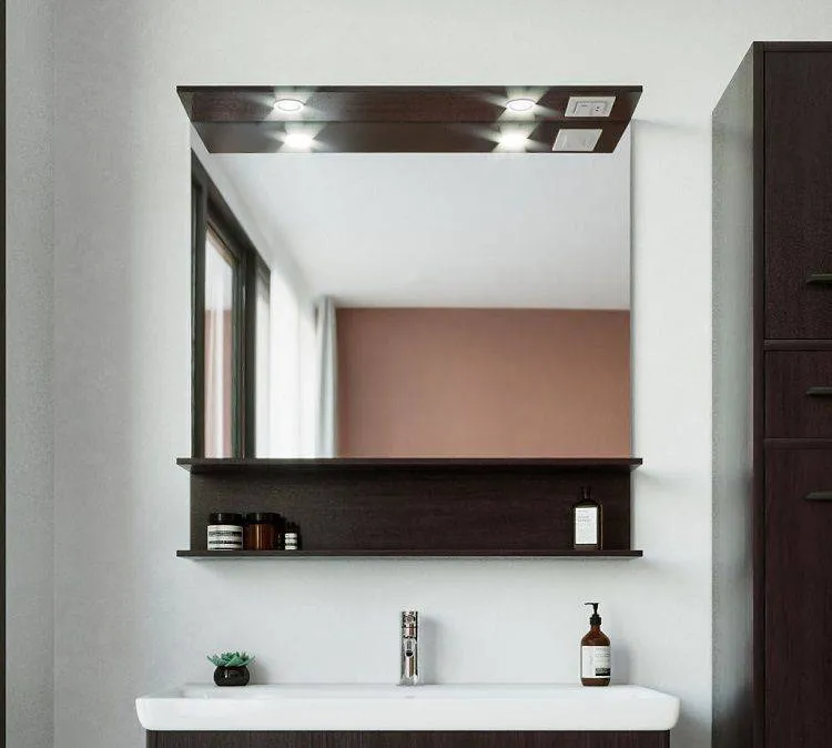 Зеркало Бриклаер Чили 90x89 4627125415074 с полочкой и подсветкой