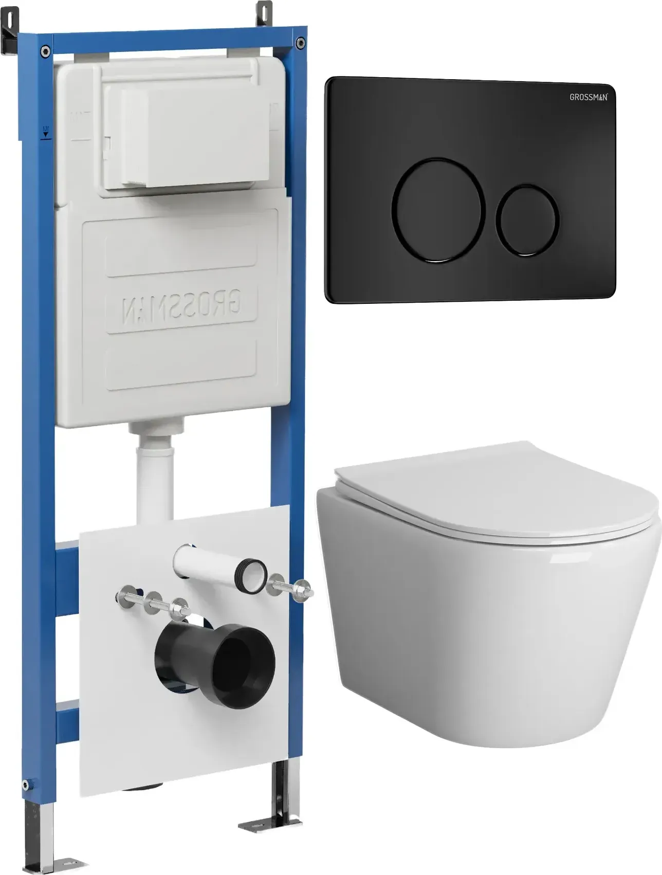 Унитаз Grossman Торнадо 97.4478SQ.05.21M с инсталляцией и черной матовой кнопкой смыва