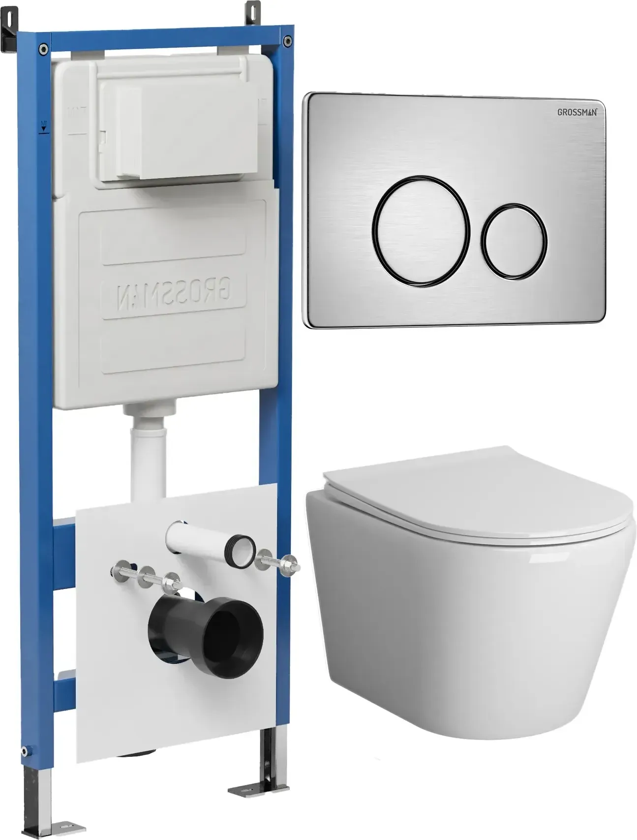 Унитаз Grossman Торнадо 97.4478SQ.05.12M с инсталляцией и хром сатиновой кнопкой смыва