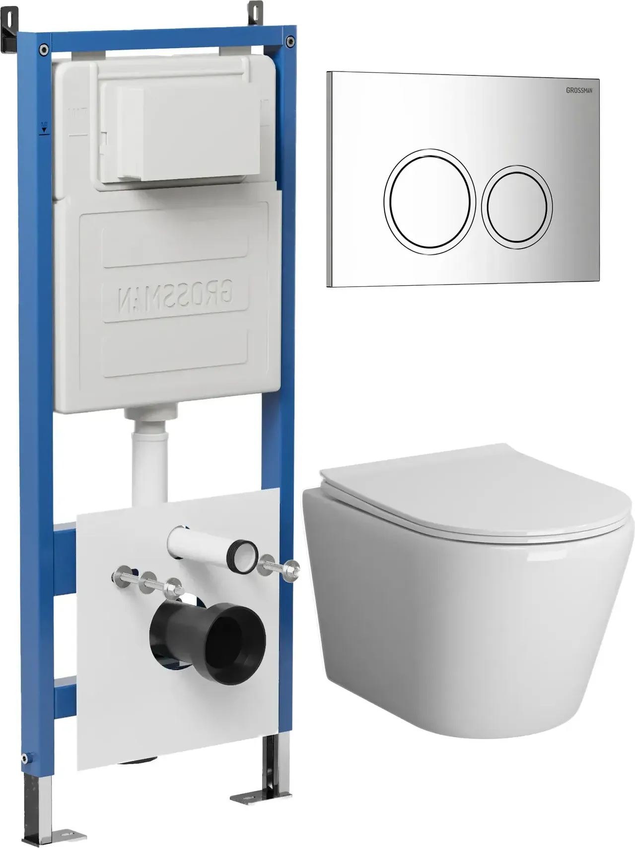 Унитаз Grossman Fly 97.4478BMS.01.100 с инсталляцией и хром глянцевой кнопкой смыва