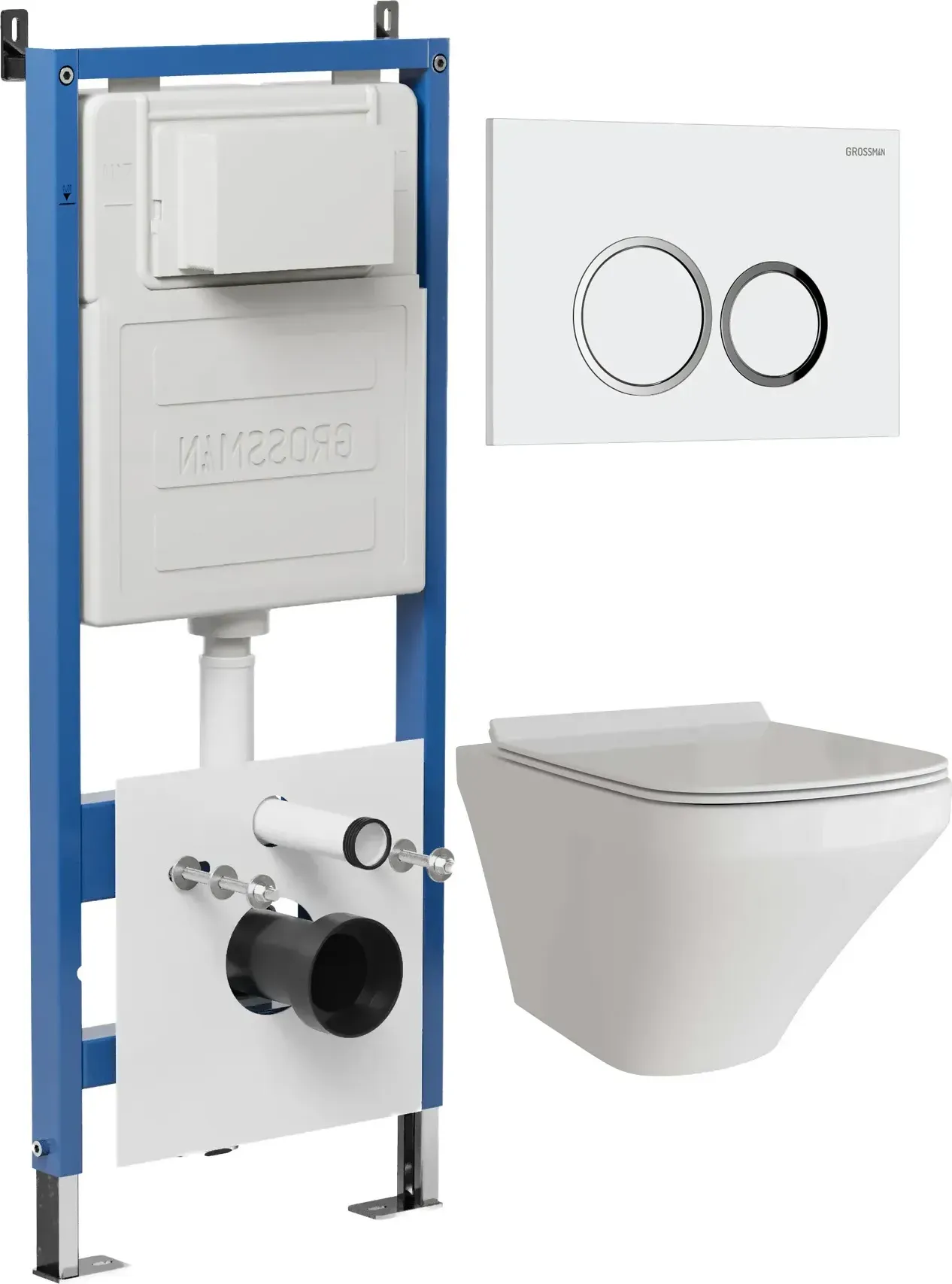 Унитаз Grossman 97.4440S.01.000 с инсталляцией и белой глянцевой кнопкой смыва