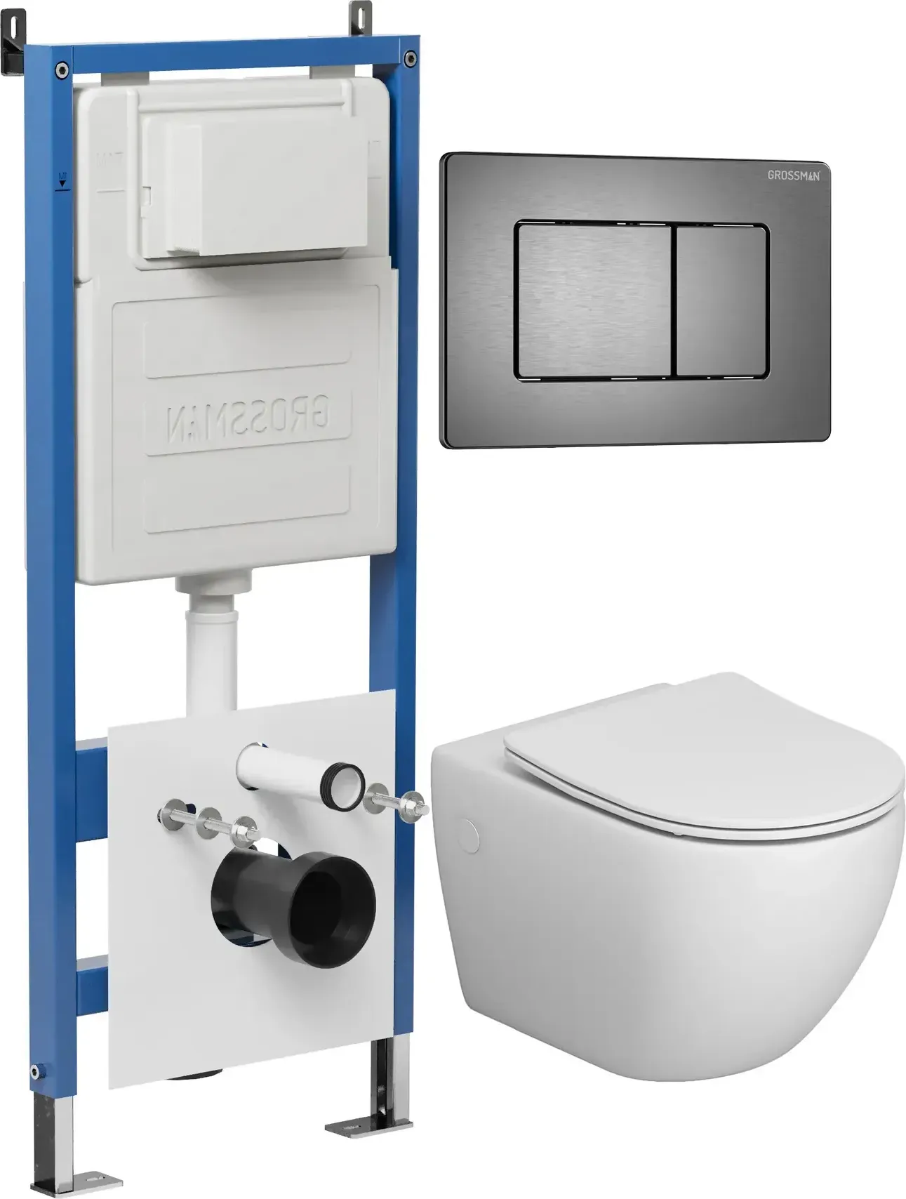 Унитаз Grossman 97.4411S.04.42M с инсталляцией и графит сатиновой кнопкой смыва