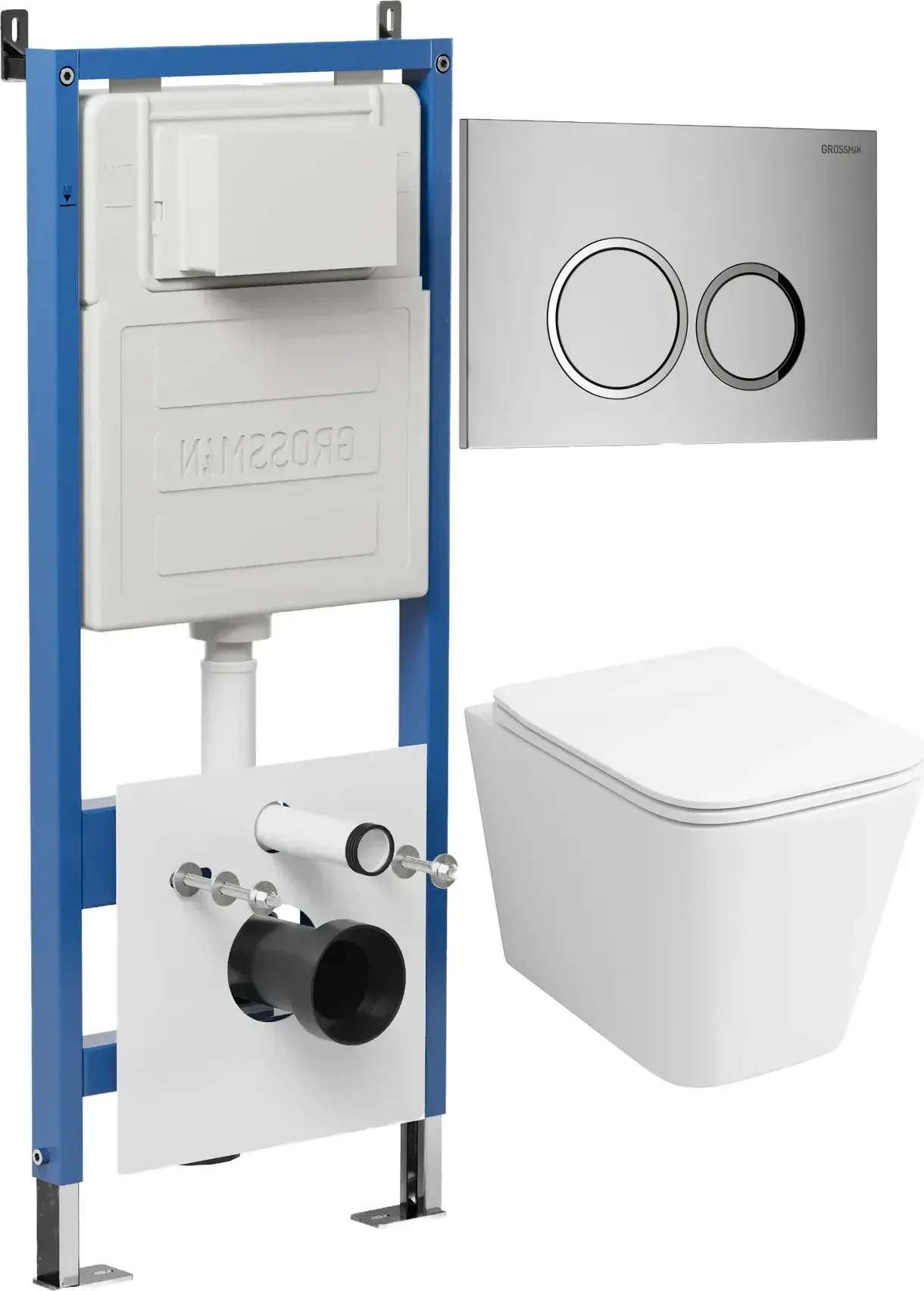 Унитаз Grossman Falcon 97.4441S.01.110 с инсталляцией и хром матовой кнопкой смыва