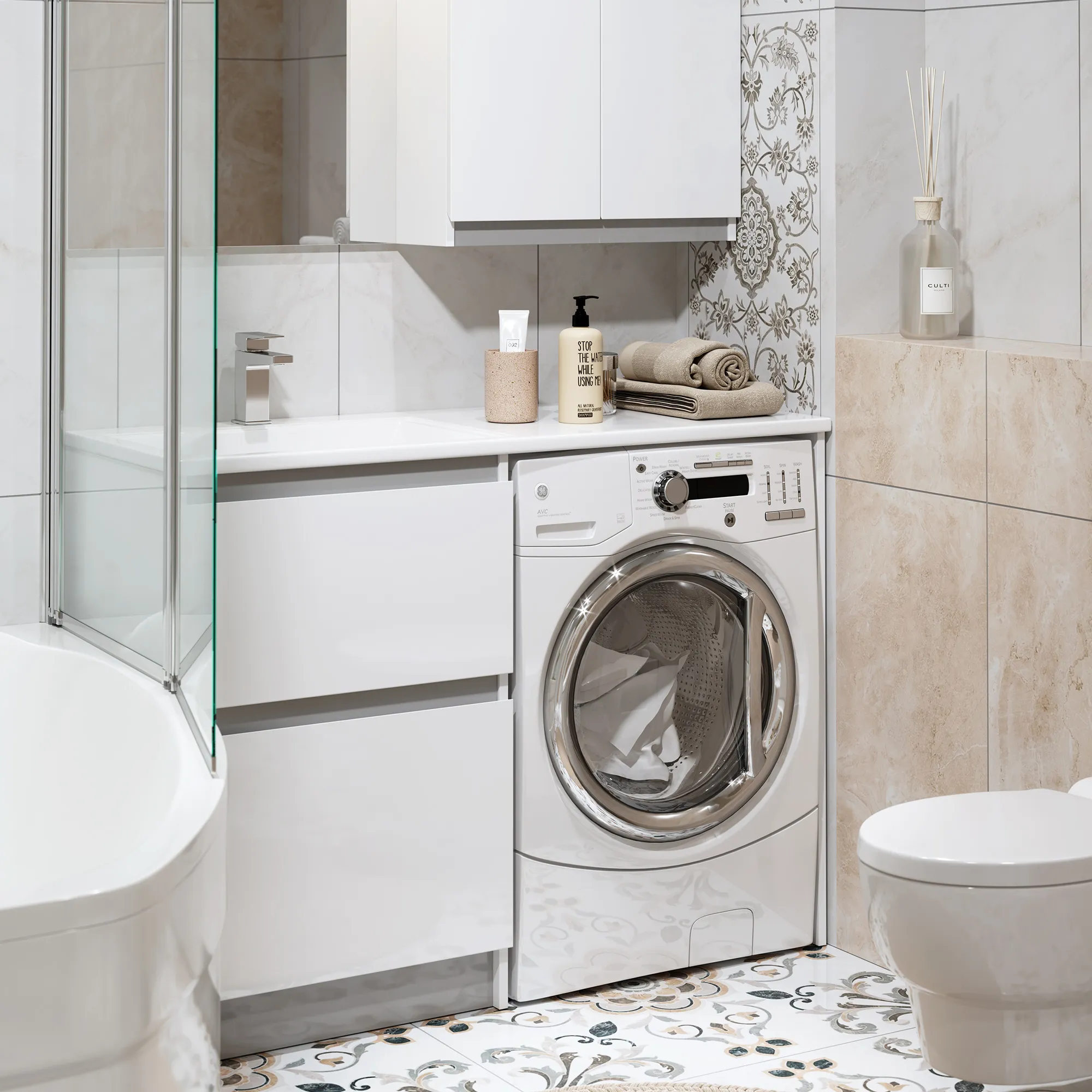 Тумба с раковиной Alavann Soft Silver 120 см напольная белая, раковина слева