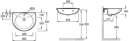 Раковина Jacob Delafon Odeon 66 см E1069-00 фото 2