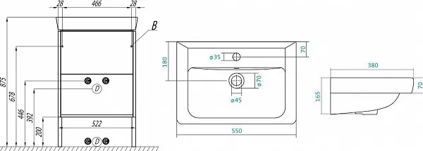 Тумба с раковиной Акватон Йорк 55 напольная фото 7