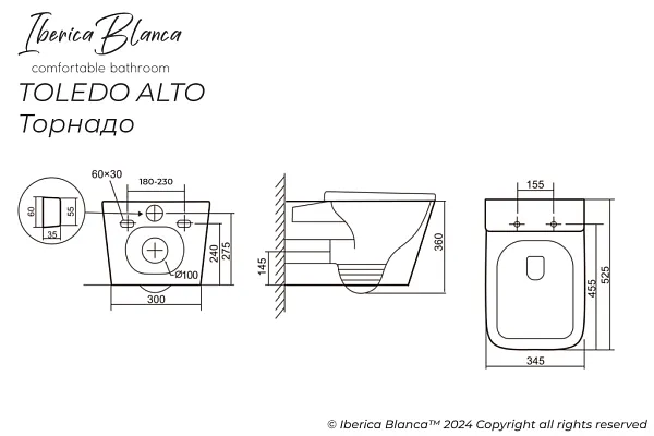 Унитаз подвесной Iberica Blanca Toledo Alto IB.TLA.234.1B1 безоободковый с микролифтом фото 13