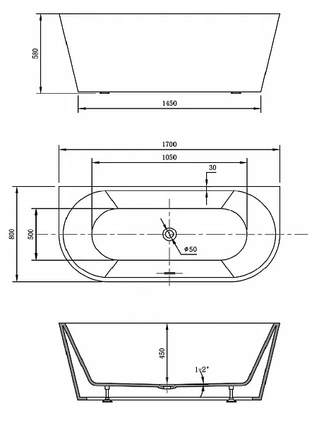 Акриловая ванна Vincea 170x80 VBT-421-1700MB фото 3